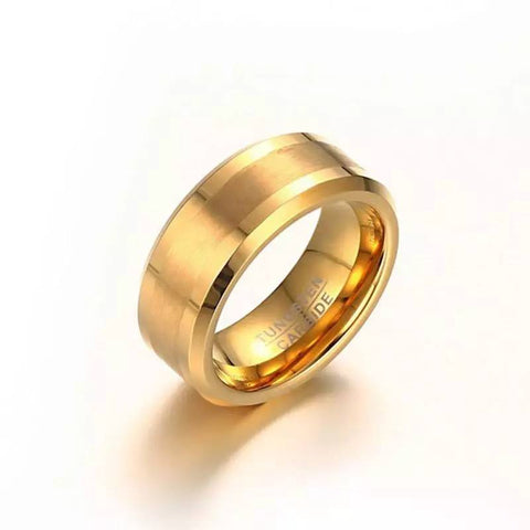 Image of Gold Men's Tungsten Wedding Band with Beveled Edging | The Arthur