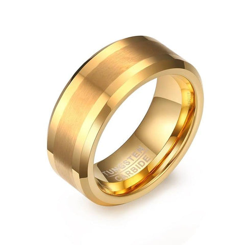Gold Men's Tungsten Wedding Band with Beveled Edging | The Arthur