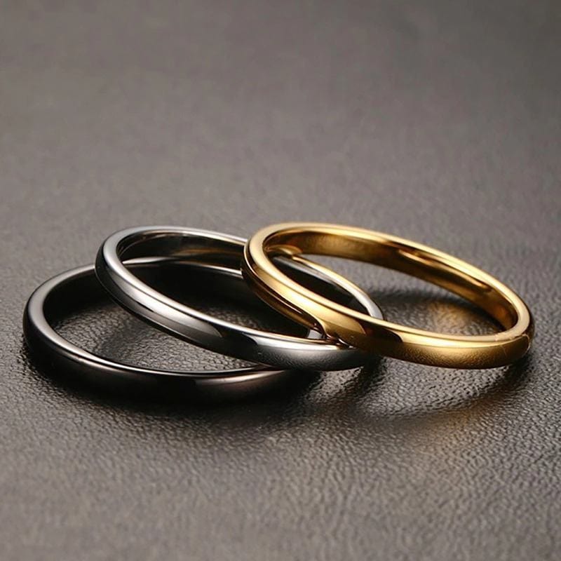 Three Thin Men's Tungsten Wedding Bands stacked | The Arthur