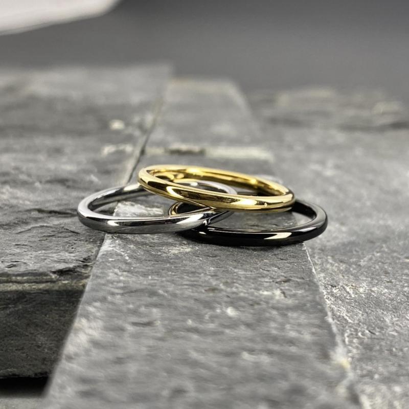 Three Thin Men's Tungsten Wedding Bands on Slate | The Arthur