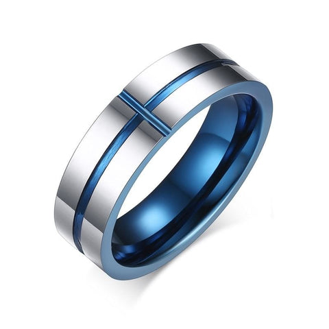 Image of Men's Tungsten Wedding Band with Blue Inlay | The Avenger