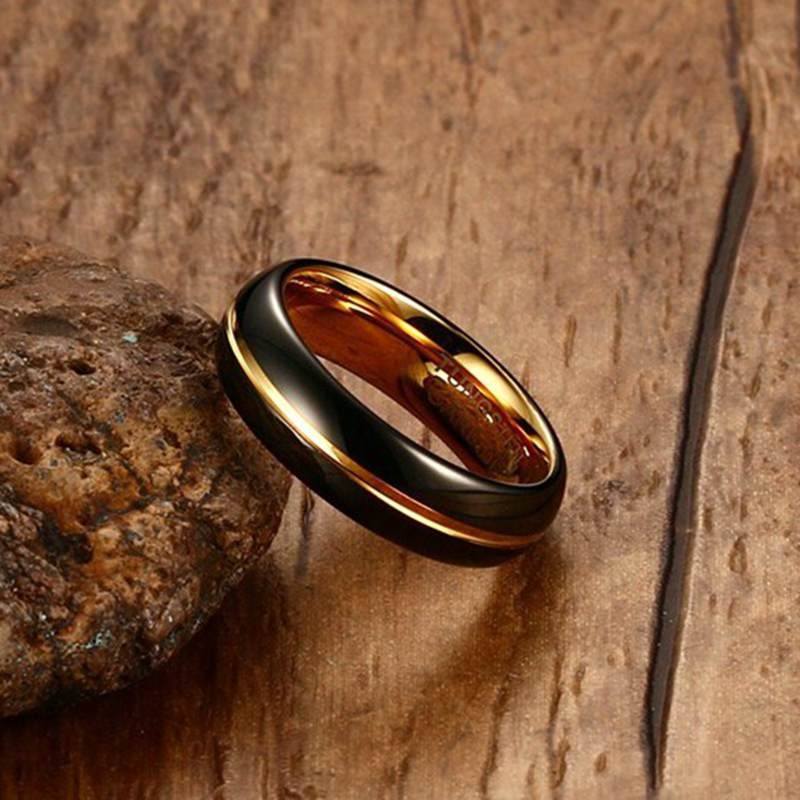 Black Men's Tungsten Wedding Band with Gold Inlay | The Bond product image #5