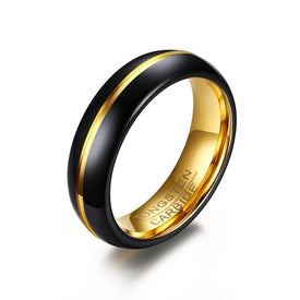 Black Men's Tungsten Wedding Band with Gold Inlay | The Bond