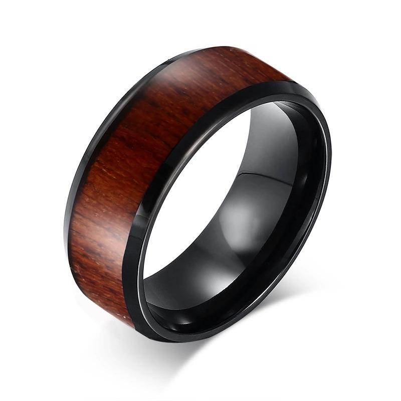 Koa Wood Black Men's Tungsten Wedding Band | The Bowman