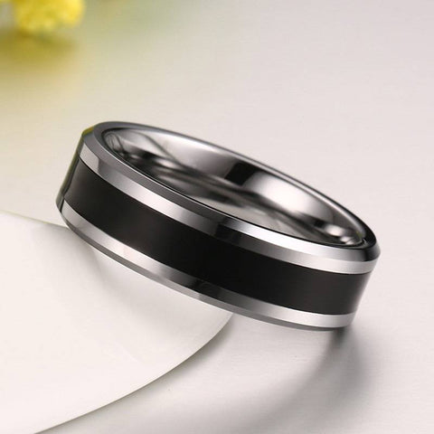 Image of  Men's Wedding Band With Black Enamel Inlay Secondary Image | The Corleone