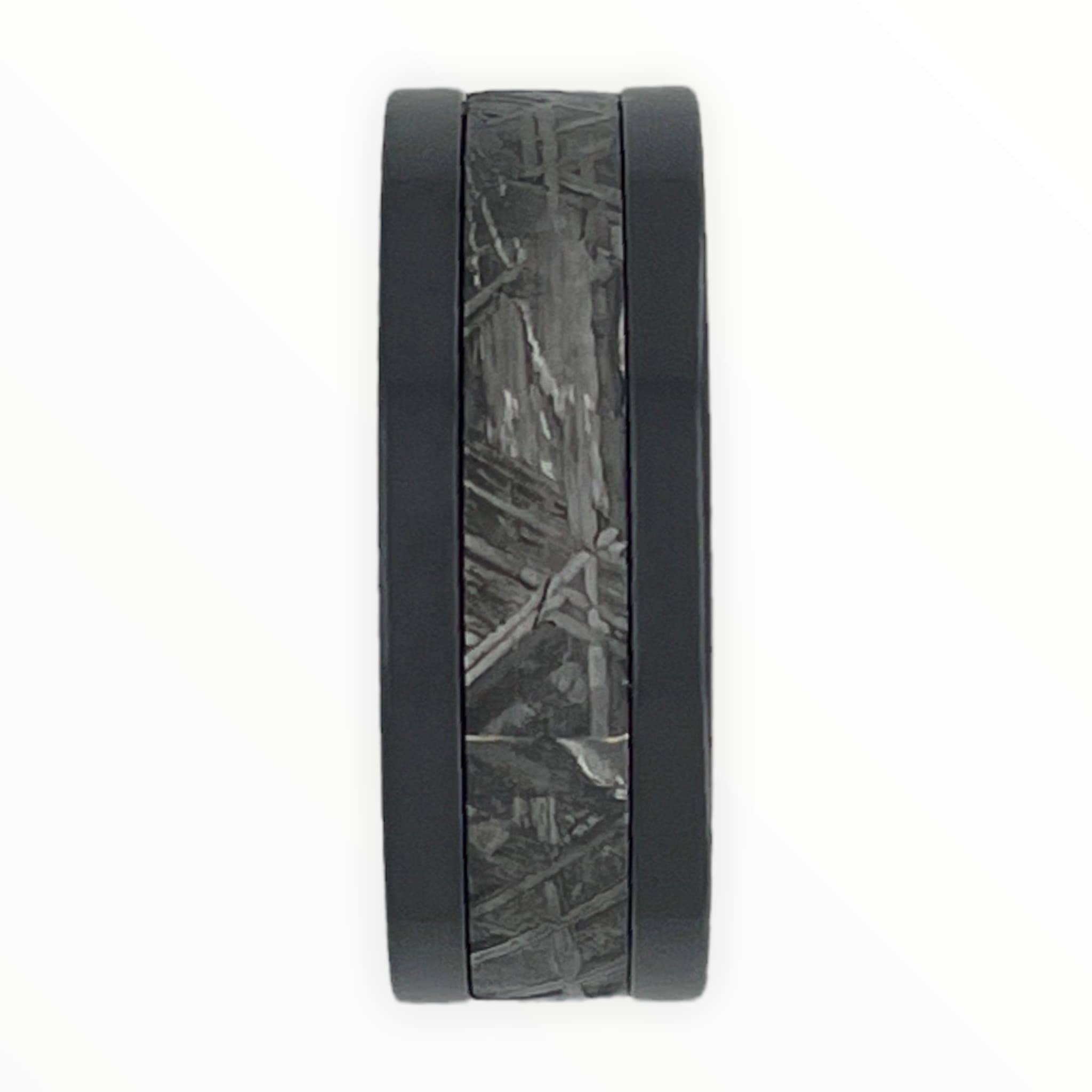 Black Zirconium Men's Wedding Band With Meteorite Inlay Front Vie | The Draco 