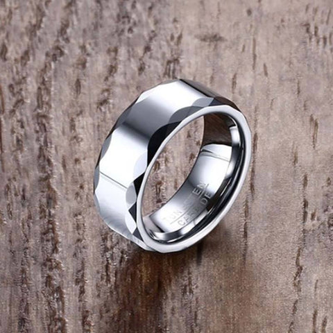 Image of Tungsten Men's Wedding Band with a Geometric Design and High Gloss Finish Secondary Image  | The Hammer