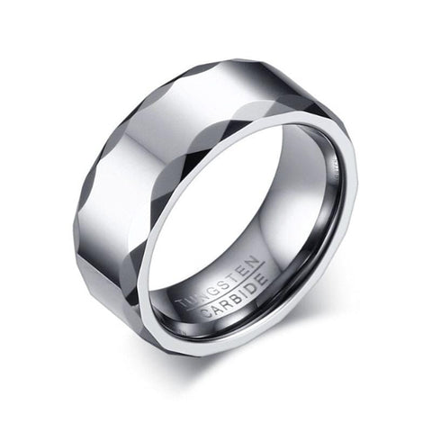 Image of Tungsten Men's Wedding Band with a Geometric Design and High Gloss Finish  | The Hammer