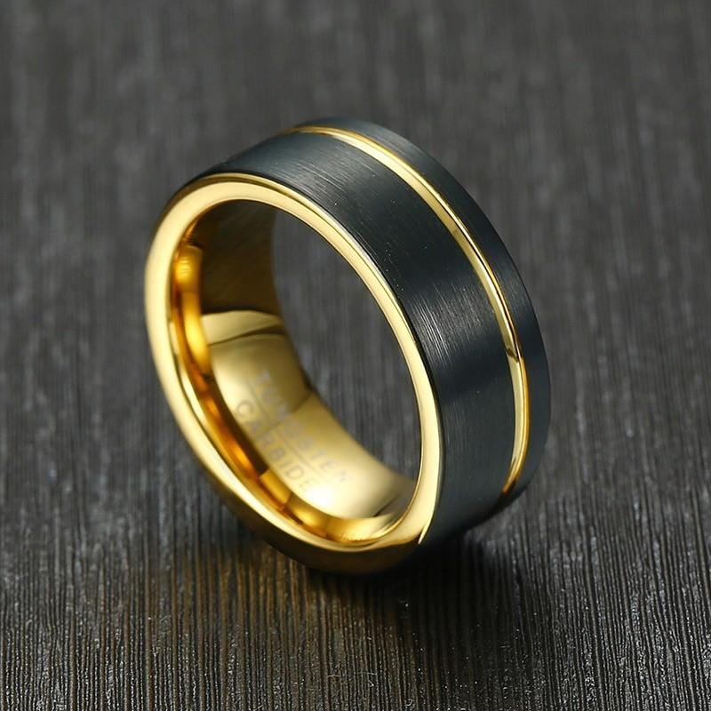 Men Wedding Bands, Tungsten ring, Black with Gold finish, The Kingsman ...