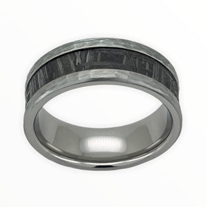 Cobalt Men's Wedding Band With Meteorite Inlay and Hammer Finish Top View  | The Leo