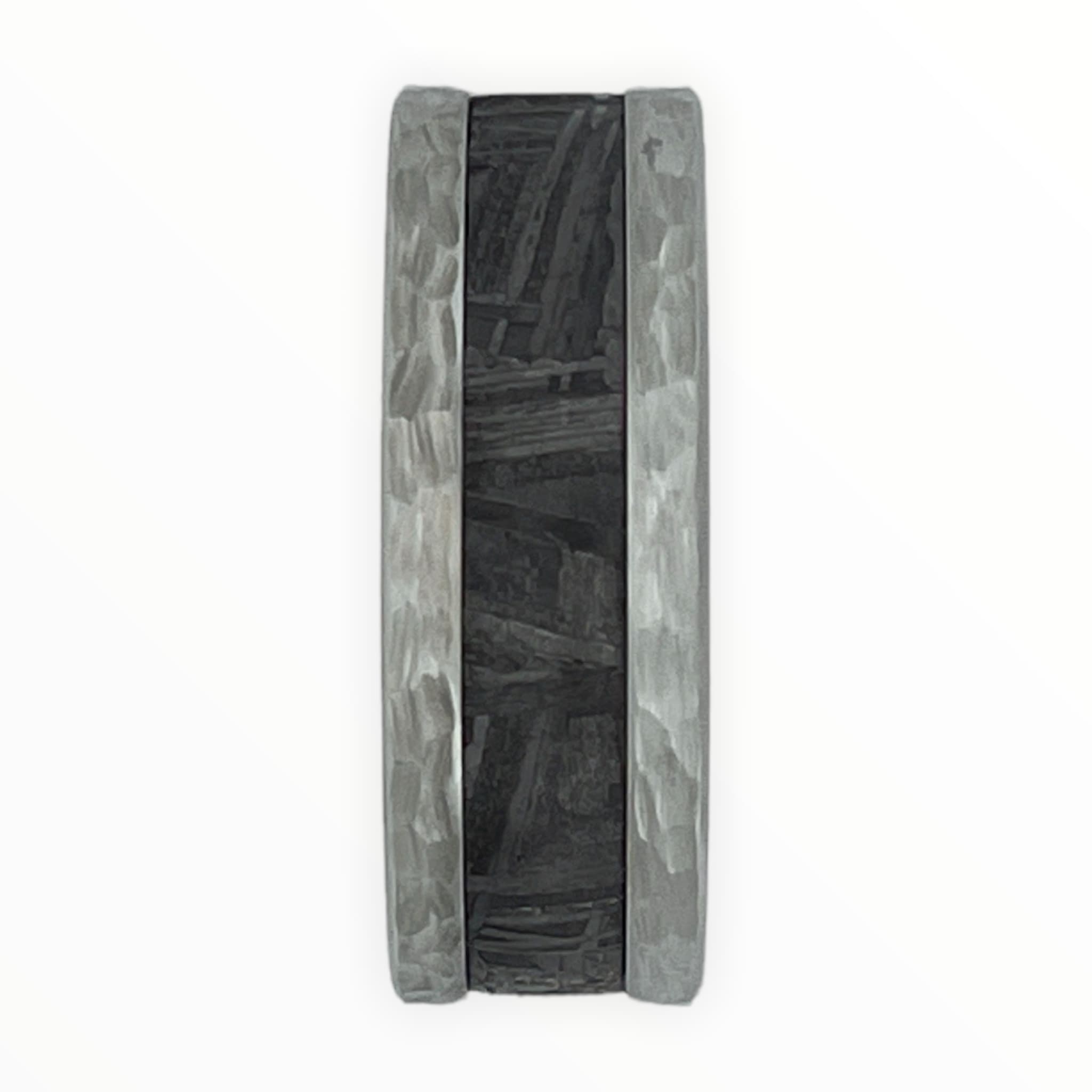 Cobalt Men's Wedding Band With Meteorite Inlay and Hammer Finish Close Up  | The Leo