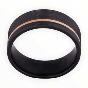 Black Zirconium Men's Wedding Band with 14K Rose Gold Offset Inlay and Machine Finish Secondary Image | The Fusion
