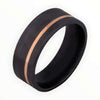Black Zirconium Men's Wedding Band with 14K Rose Gold Offset Inlay and Machine Finish | The Fusion