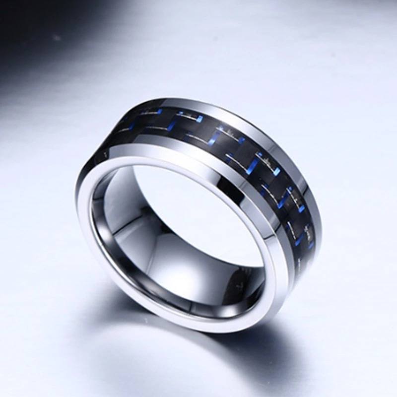 Men Wedding Bands, Tungsten rings, Black & Blue Inlay, The Tech – Bands ...
