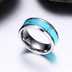 Tungsten Men's Wedding Band with Turquoise Inlay and Beveled Edges Secondary Images | The Trailblazer