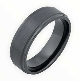 Black Zirconium Men's Wedding Band With Stepped Edges Main Image | The Geiger